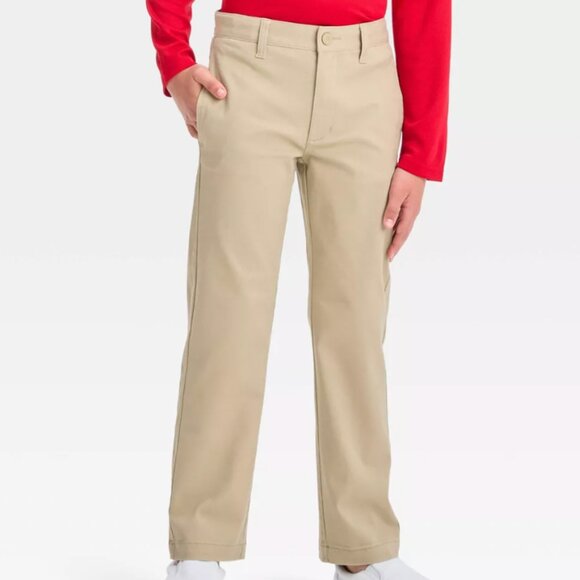 Boys' Straight Fit Uniform Pants - Cat & Jack™ Khaki - Picture 1 of 5